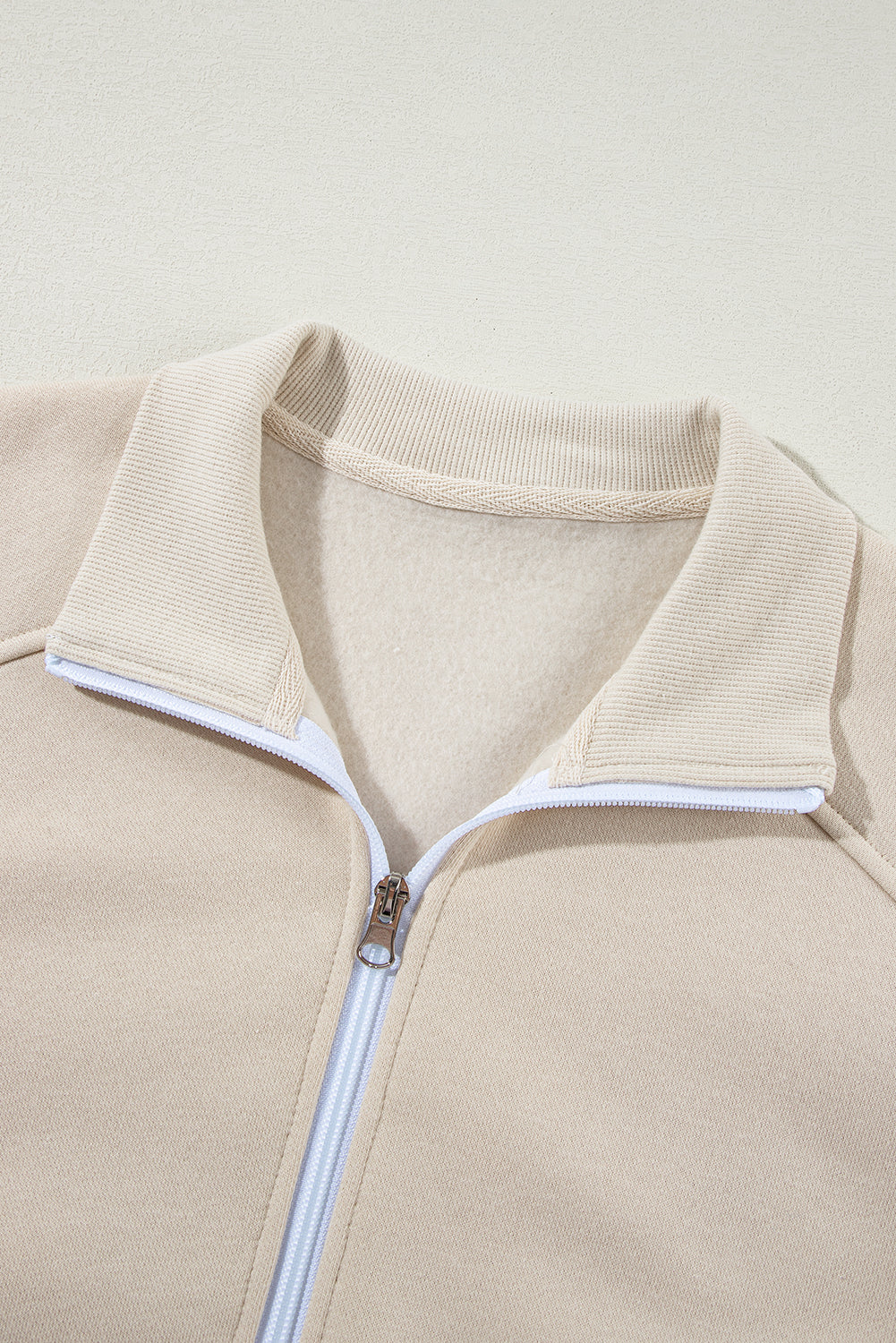 Beige Drop Shoulder Zip Up Jacket Drawstring Pants Active 2pcs Set