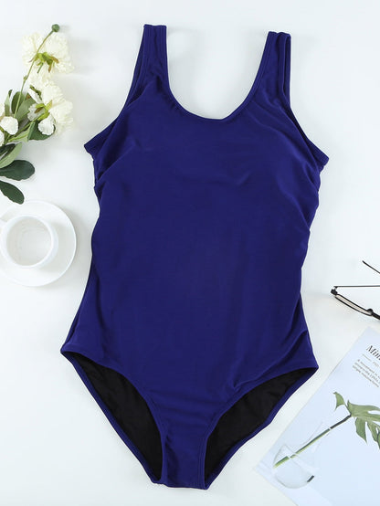 Elegant Navy Blue Cross Back Maillot Swimsuit