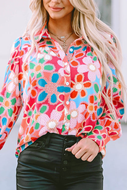 Floral Fantasy Bubble Sleeve Blouse