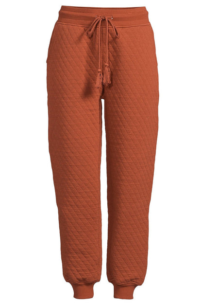 Gold Flame Solid Color Quilted Texture V Neck Button Down Top Drawstring Jogger Pants Set