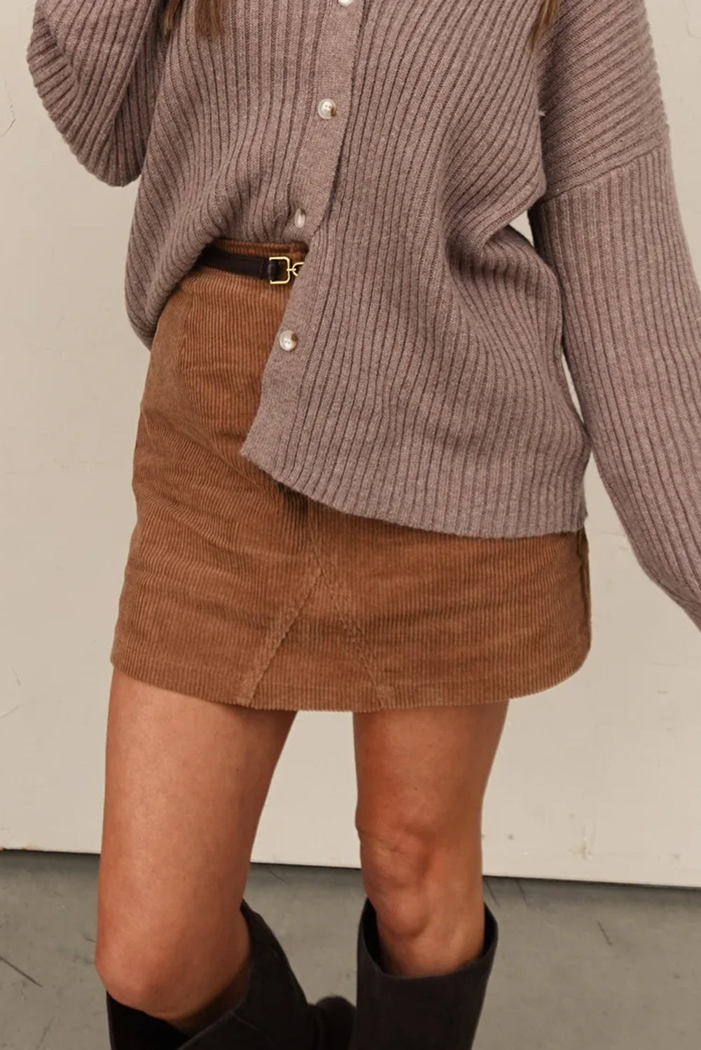 Cinnamon Button Front Loose Corduroy Mini Skirt