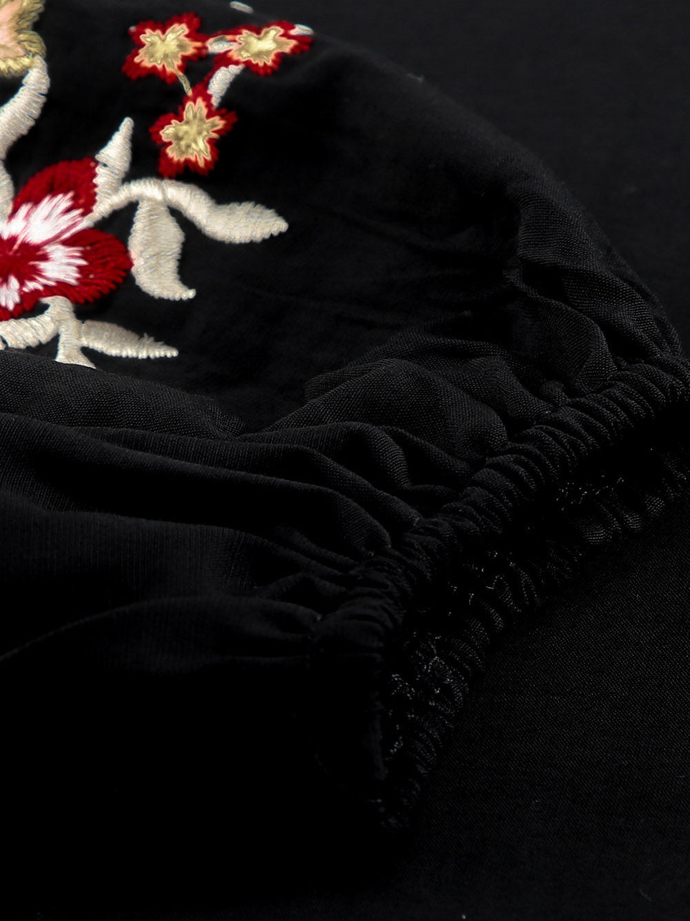 Elegant Floral Embroidered Black Top
