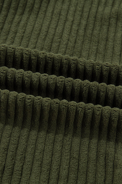 Jungle Green Ribbed Fleece Plaid Print Patchwork Button Up Jacket