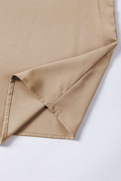 Elegant Light Beige Crochet Lace Patched Top with Crew Neck