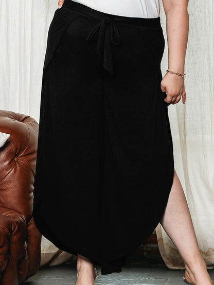 Black Plus Size Front Tie Tulip Wide Leg Pants