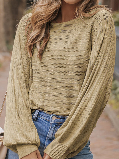 Apricot Eyelets Textured Lantern Sleeve Knit Jumper