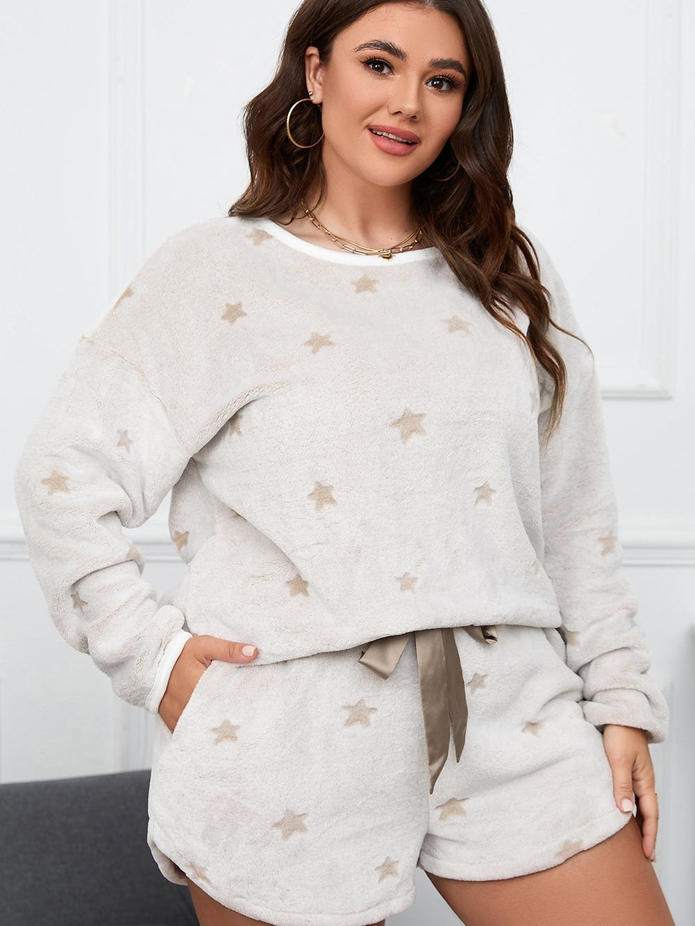 Cozy White Starry Plus Size Lounge Set