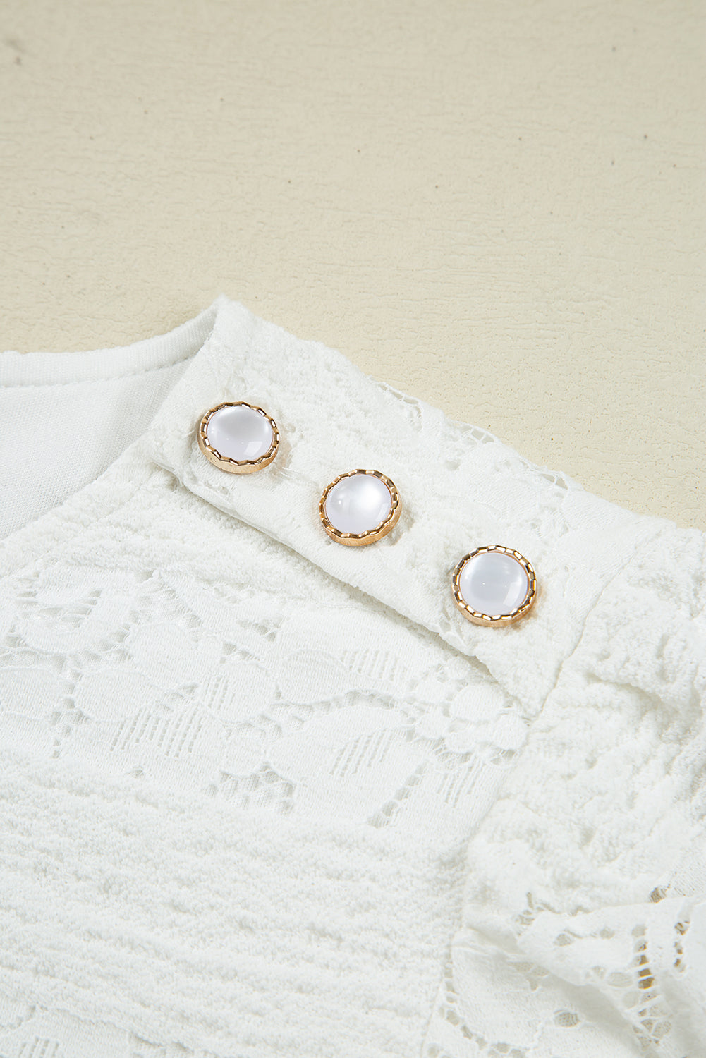 White Lace Crochet Round Neck Puff Sleeve Shift Mini Dress