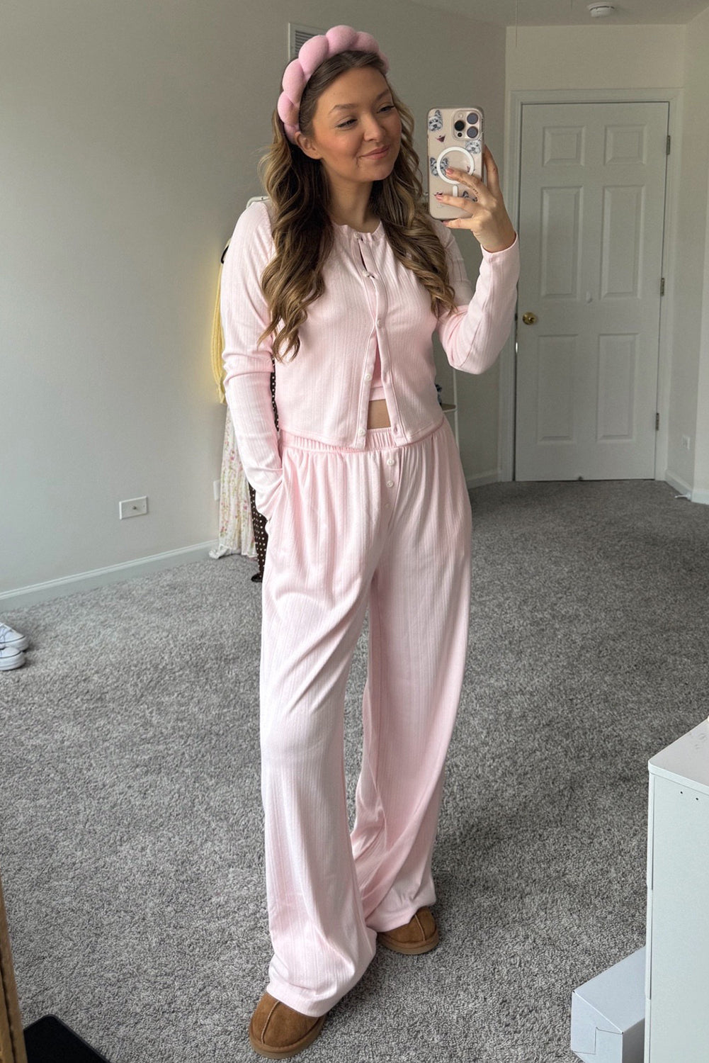 Light Pink 3-Piece Textured Knit Cozy Lounge Set