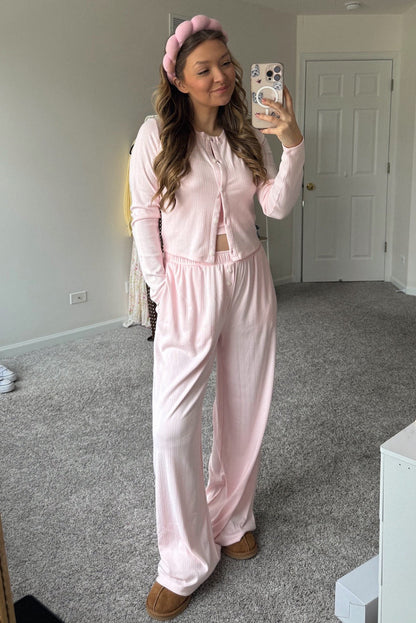 Light Pink 3-Piece Textured Knit Cozy Lounge Set