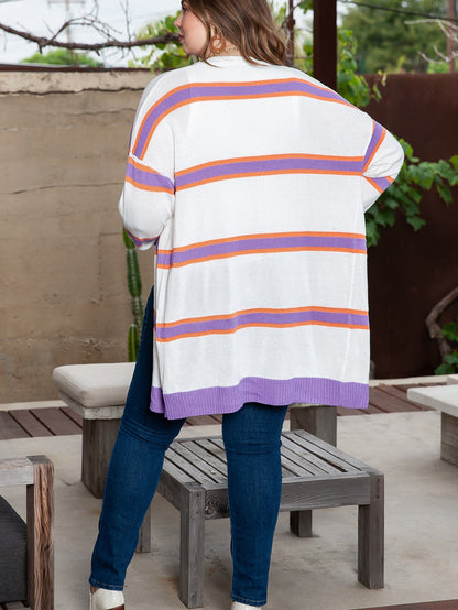 Cozy Beige Striped Oversized Sweater Jacket