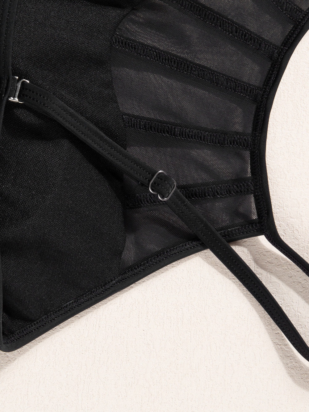 Elegant Black Mesh Detail One-Piece Swimsuit with Adjustable Straps