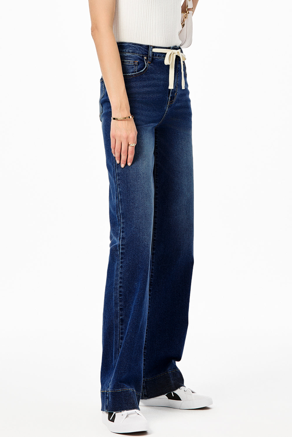 Bluing Lace-up Button Zip Fly Straight Leg Jeans