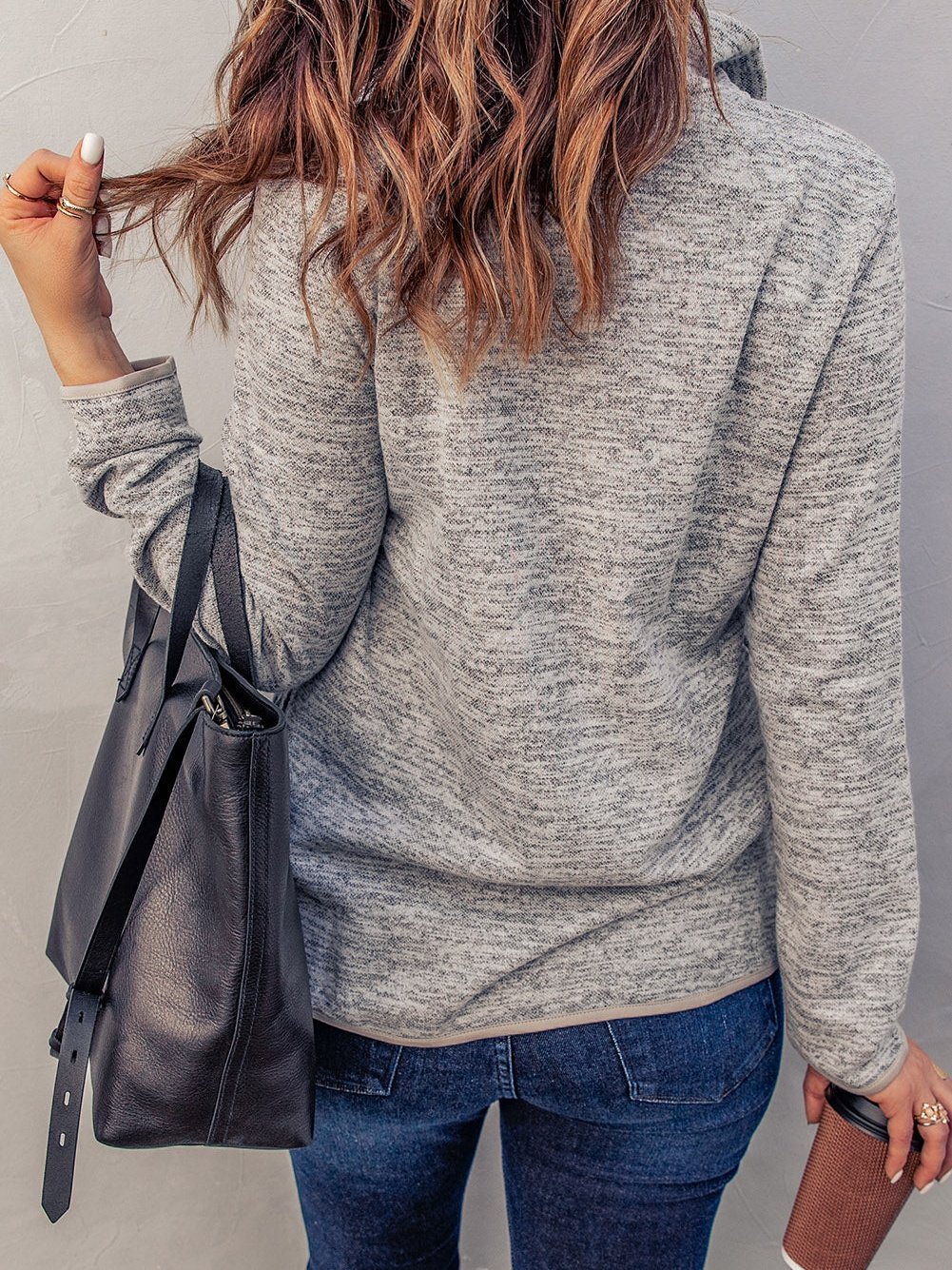 Heathered Gray Zip-Up Pullover with Kangaroo Pocket