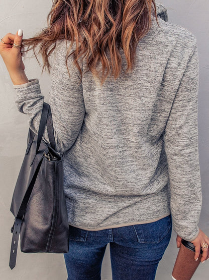 Heathered Gray Zip-Up Pullover with Kangaroo Pocket