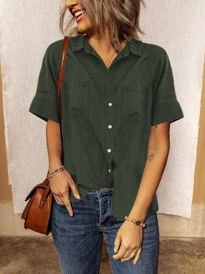 Green Casual Denim Shirt with Boyfriend Style