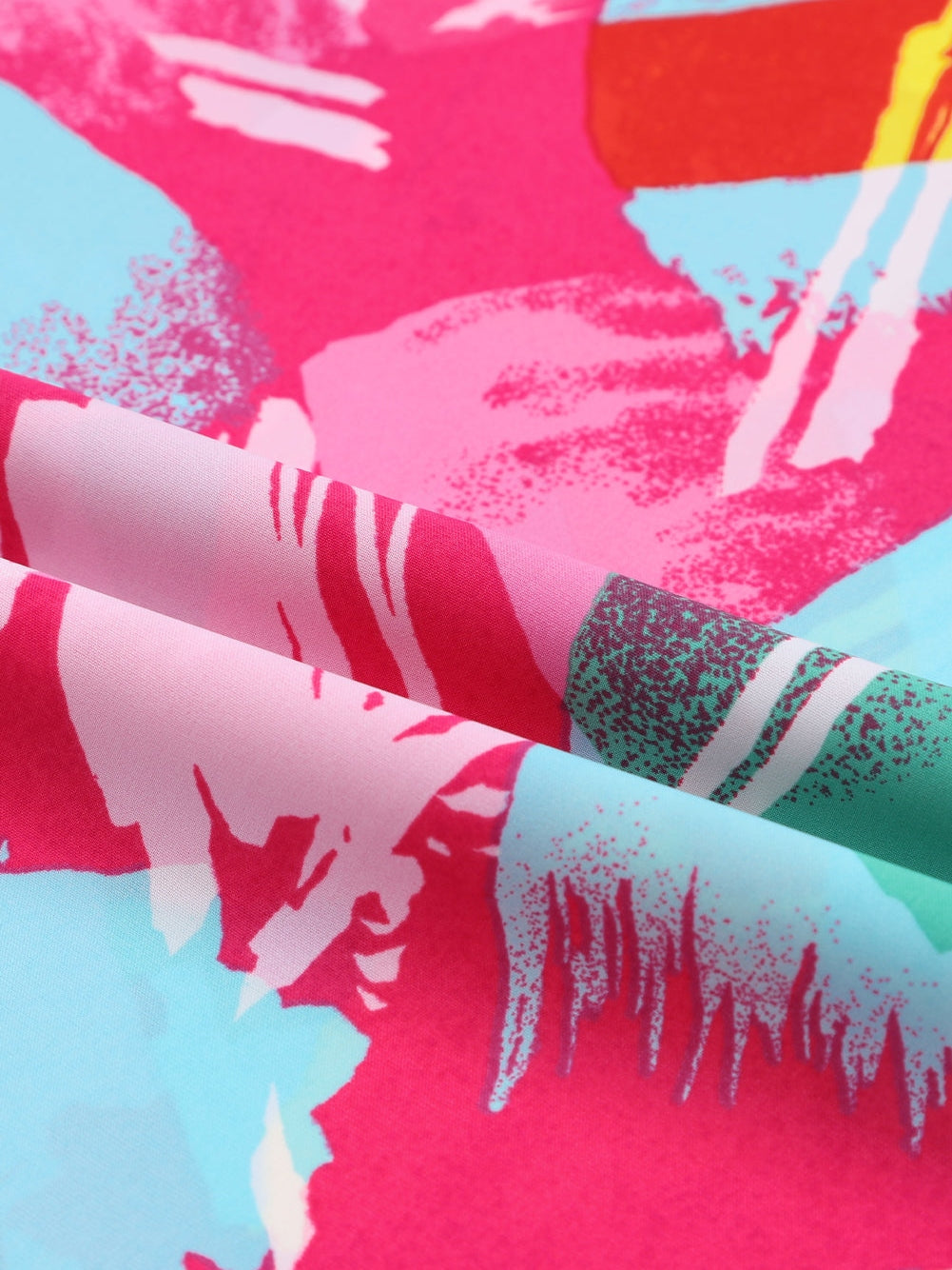 Vibrant Pink Graffiti Print Plus Size Blouse with Puff Sleeves