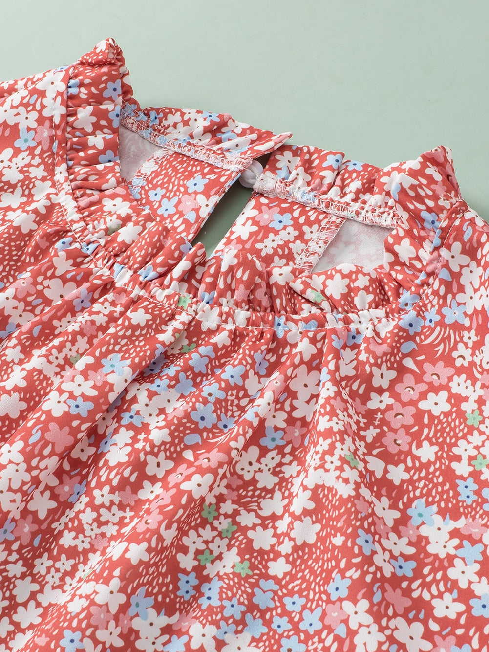 Pink Plus Size Floral Print Ruffled Sleeve Frilled Neck Blouse