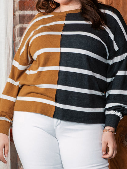 Plus Size Colorblock Striped Patchwork Loose Top
