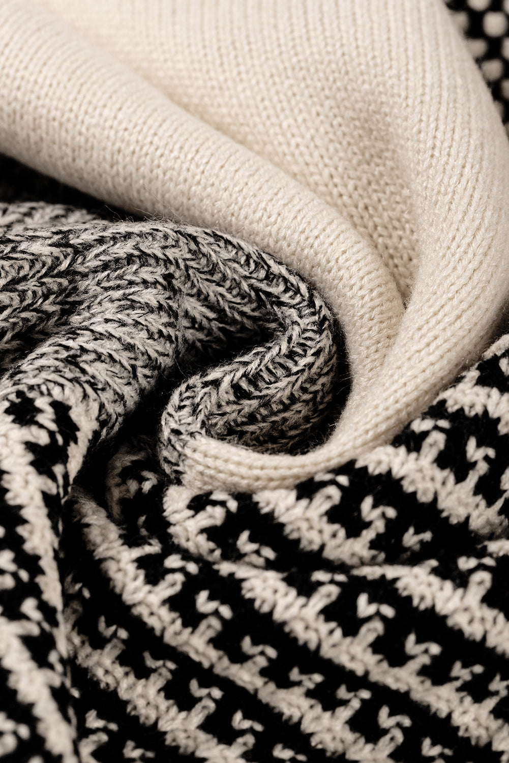 Elegant Black Patchwork Tie-Back Sweater