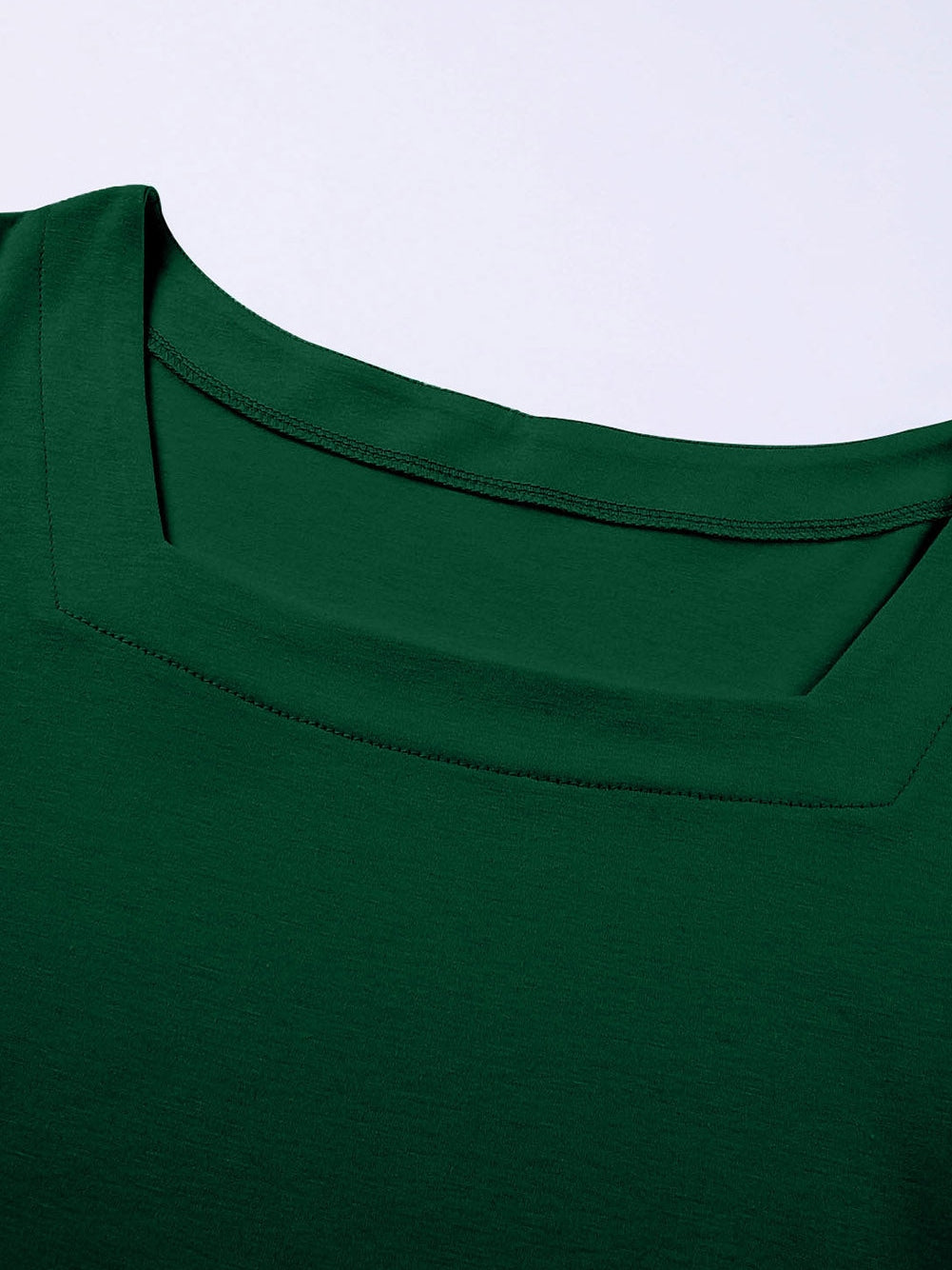 Ruched Shoulder Green Square Neck Plus Size Top