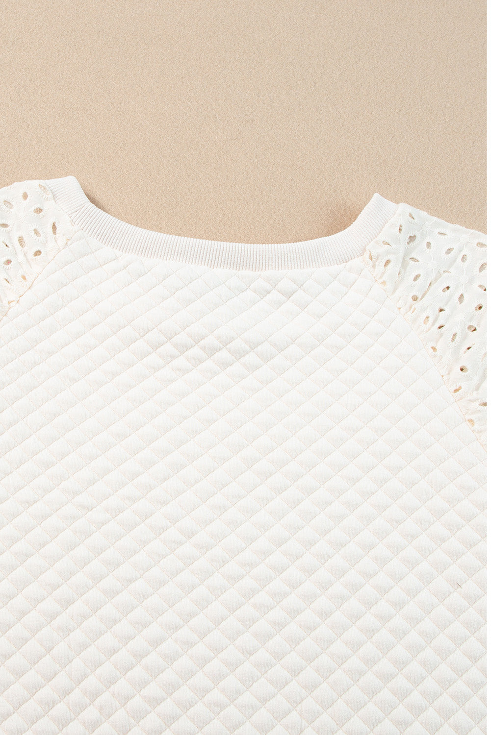 Eyelet Accent Quilted Patchwork Sleeve Blouse