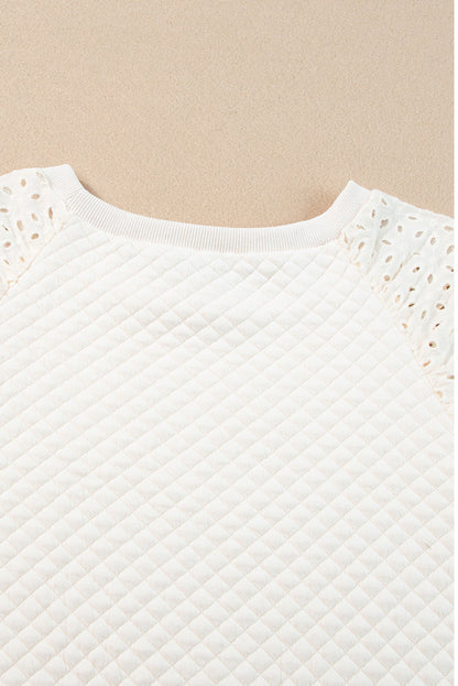 Eyelet Accent Quilted Patchwork Sleeve Blouse