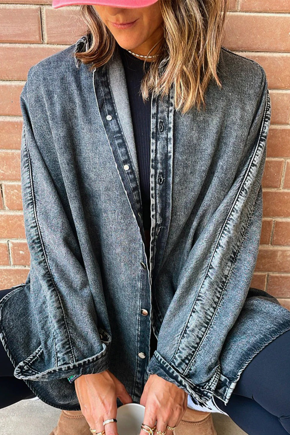 Real Teal Contrast Panel Patchwork Button Down Boyfriend Style Denim Jacket