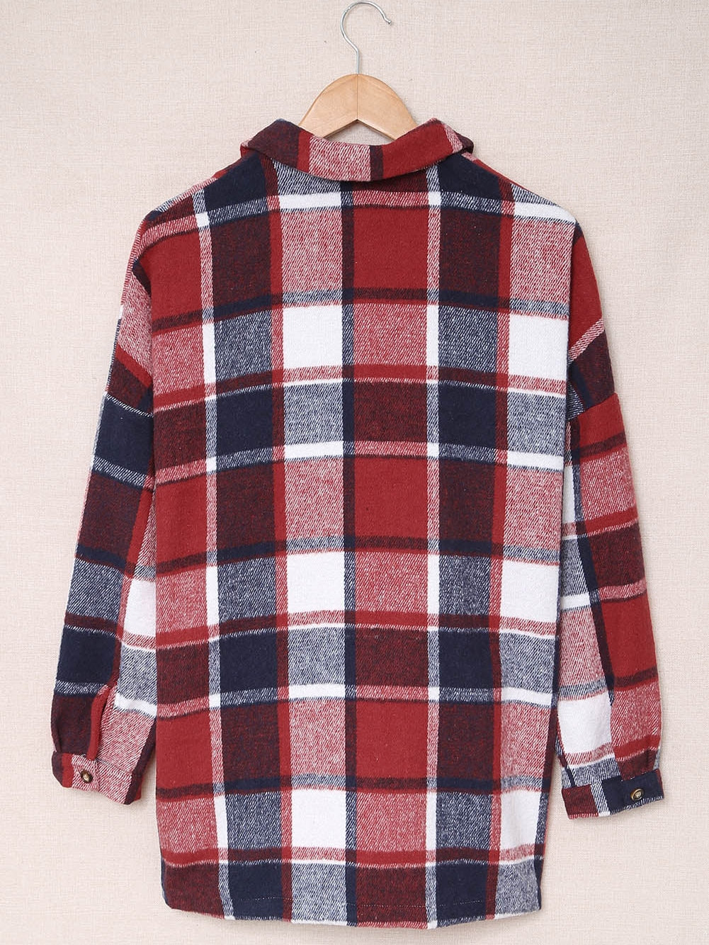 Fiery Orange Plaid Print Button-Up Shirt Jacket