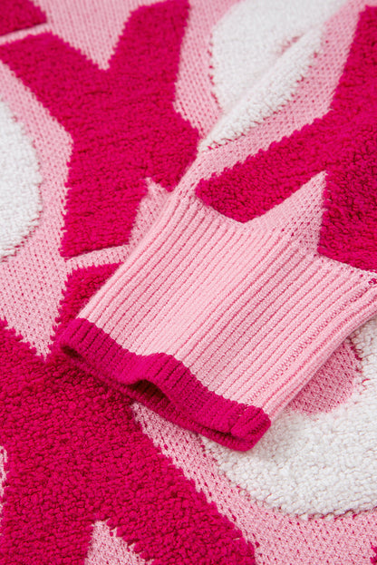 Pink XOXO Pattern Drop Shoulder Crewneck Valentines Sweater