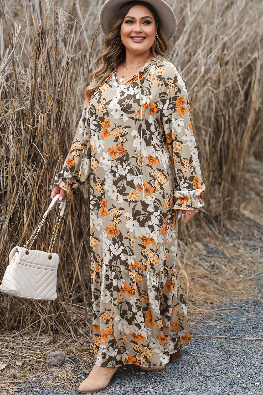 Multicolour Boho Flower Print Maxi Plus Size Dress