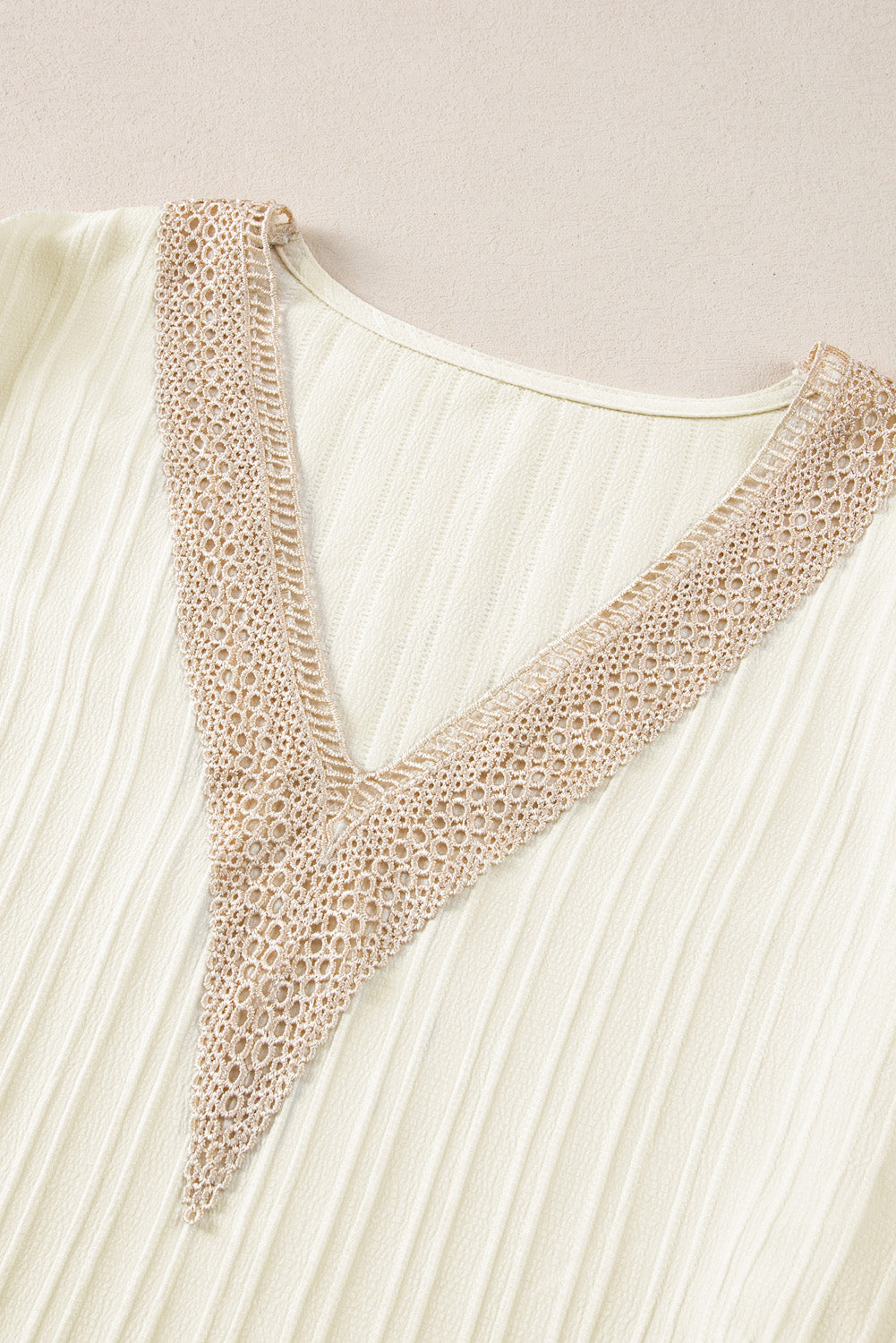 Elegant Beige Lace Detail Petal Sleeve Plus Size Blouse