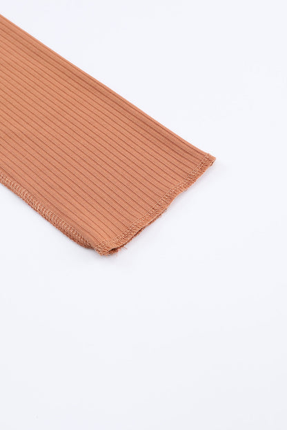 Knit Top with Exposed Seam Detail in Brown Color Block