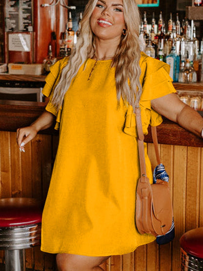 Tiered Ruffled Sleeve Grapefruit Orange Plus Size Dress for Parties and Beyond