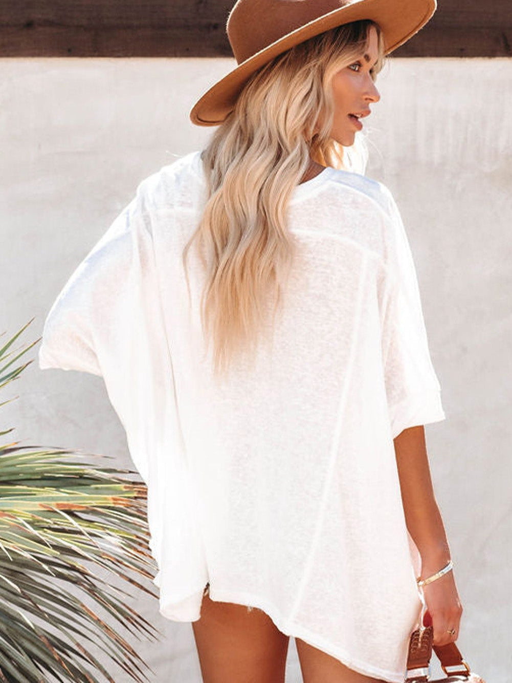 Elegant White Batwing Sleeve Oversized Tunic Tee