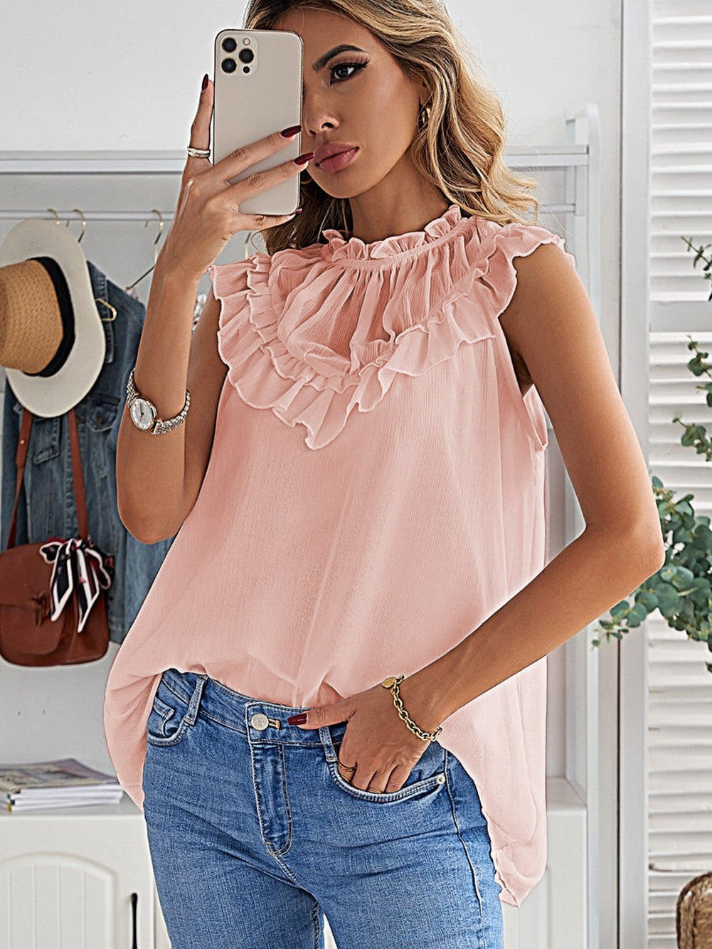 Elegant Ruffle Chiffon Tank Top