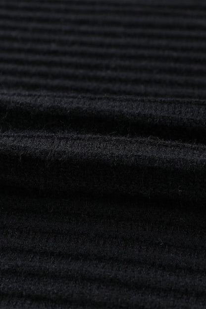 Black Ribbed Knit Hooded Cardigan for Stylish Autumn Layering