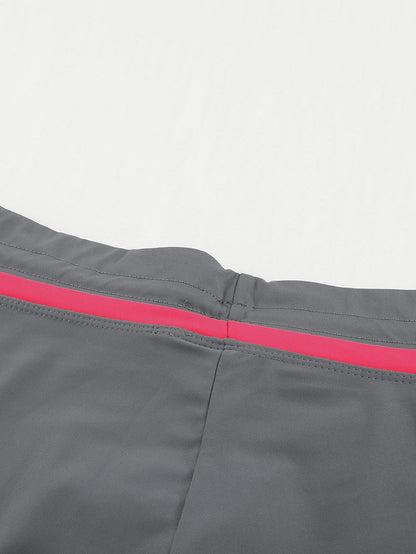 Fiery Red Accented Taupe Women's Swim Shorts