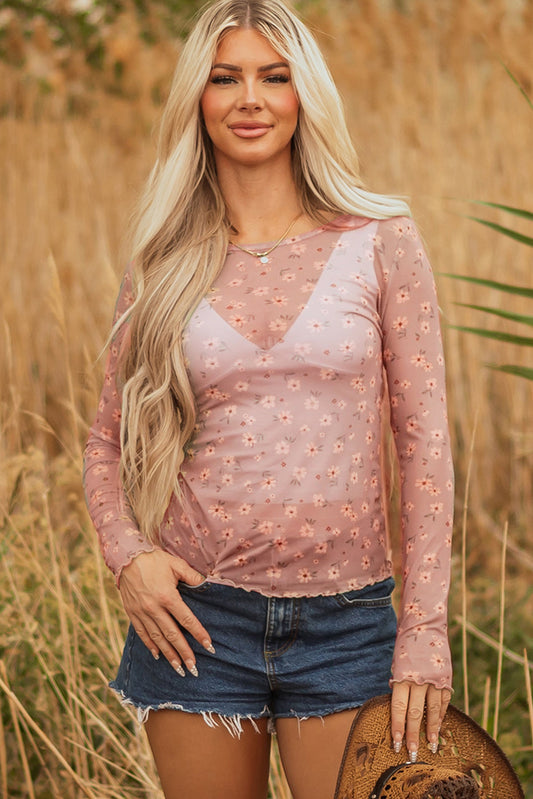 floral mesh long sleeve top