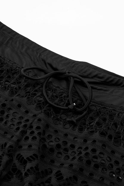 Black Lace Swim Shorts with Attached Briefs
