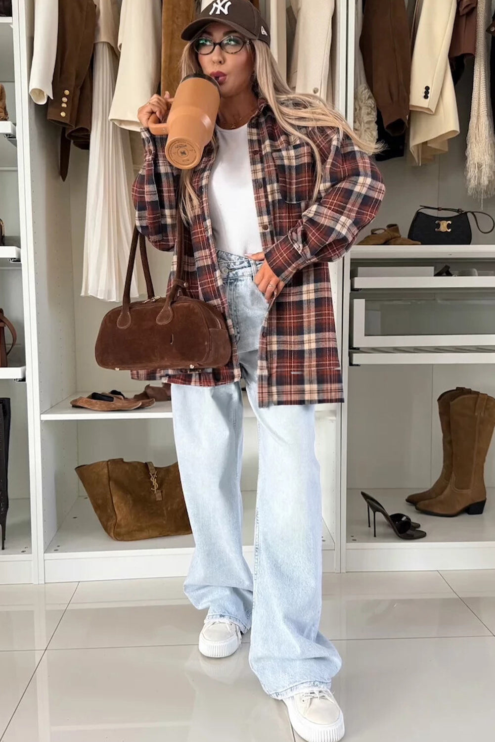 Mineral Red Flanel Plaid Single Chest Pocket Button Down Shacket