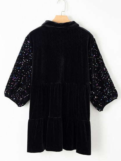 Elegant Black Velvet Peplum Shirt with Sequin Detail
