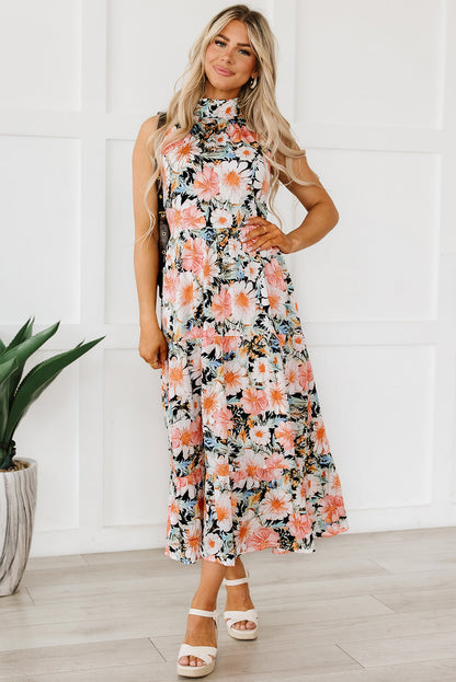Floral V-Neck Off-Shoulder Short Sleeve Dress