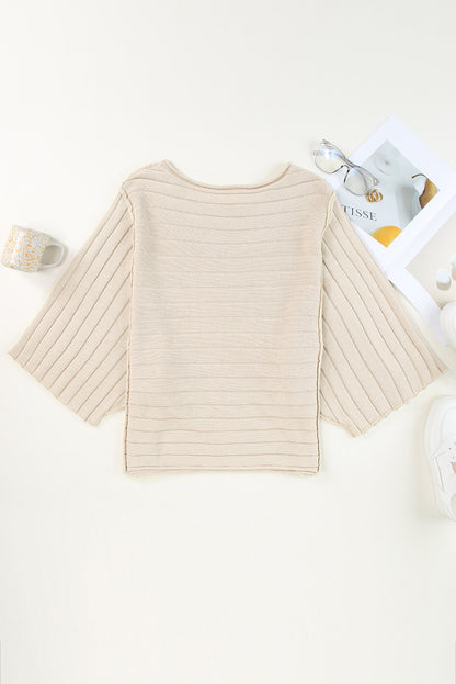 Apricot Exposed Seam Ribbed Knit Dolman Sweater