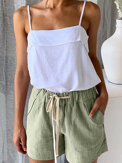 Green Linen Drawstring Shorts