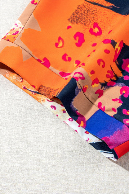 Multicolour Abstract Print V Neck Shift Plus Size Blouse