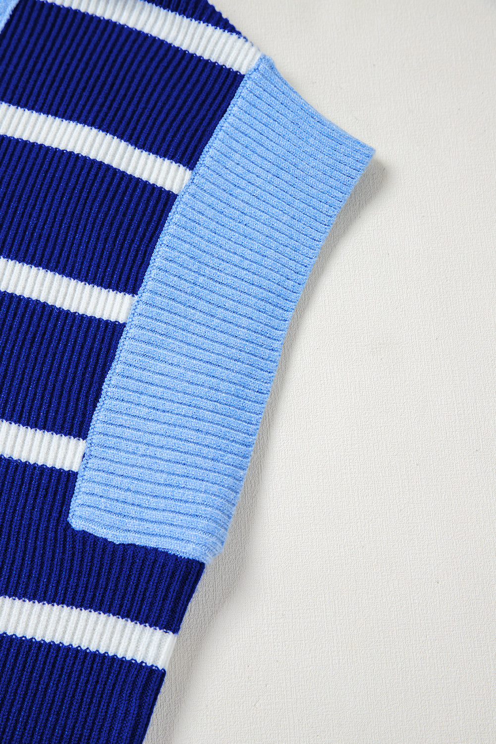 Sky Blue Stripe Colorblock Quarter Zip Collar Sweater Vest