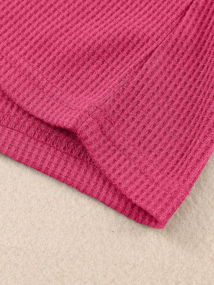 Strawberry Pink Plus Size Contrast Lace Sleeve Waffle Knit Top