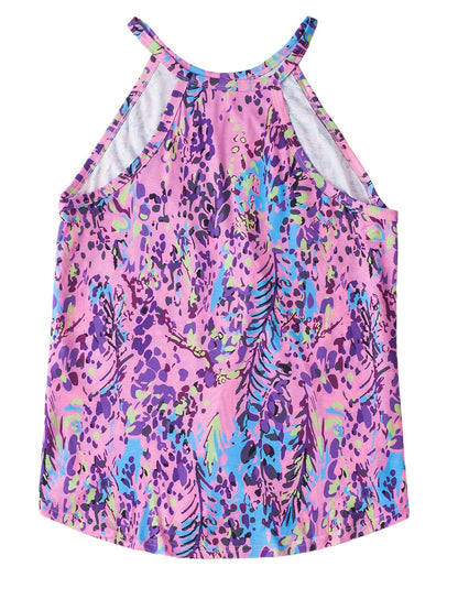 Multicolor Floral Print Round Neck Plus Size Tank Top