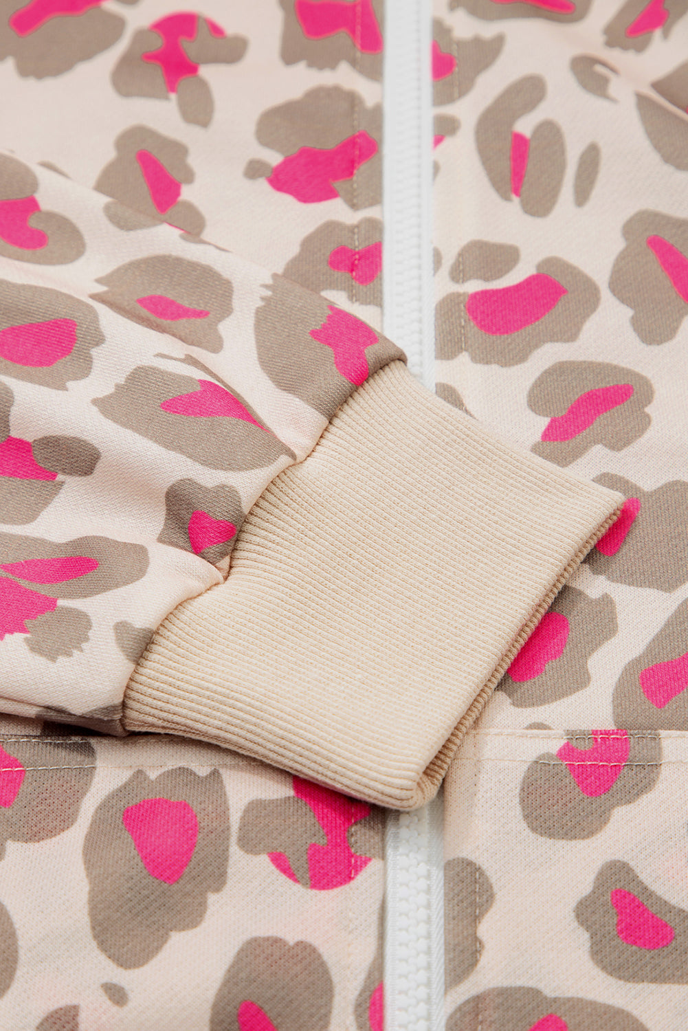 Rose Leopard Print Zip-up Hooded Sweatshirt